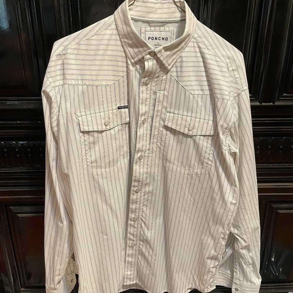 Poncho Mens Long Sleeve White Striped Mens M